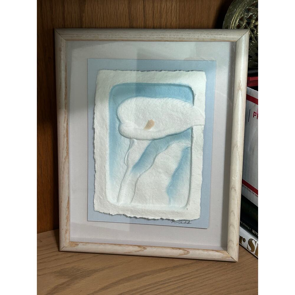 Handcast Paper Artwork- Vintage Figi Graphics- Callie Lily- blue, white beige - Picture 2 of 8
